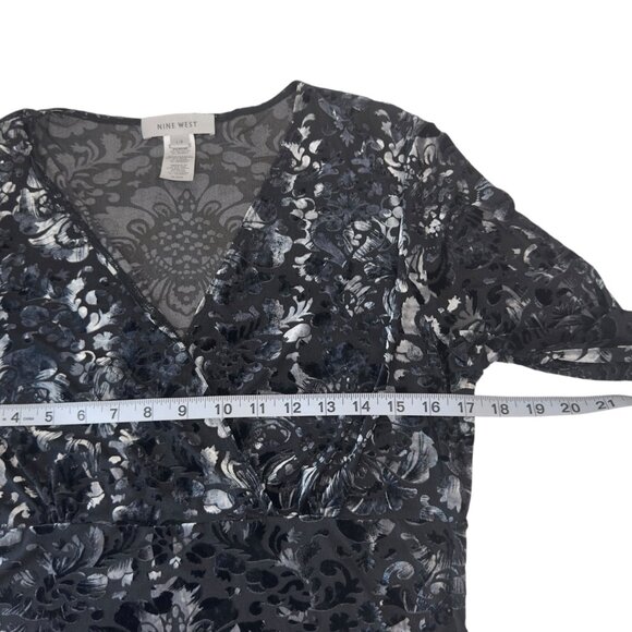 Vintage Y2k Nine West Black-Silver Floral Velvet Stretch Blouse SZ Large - Picture 8 of 12